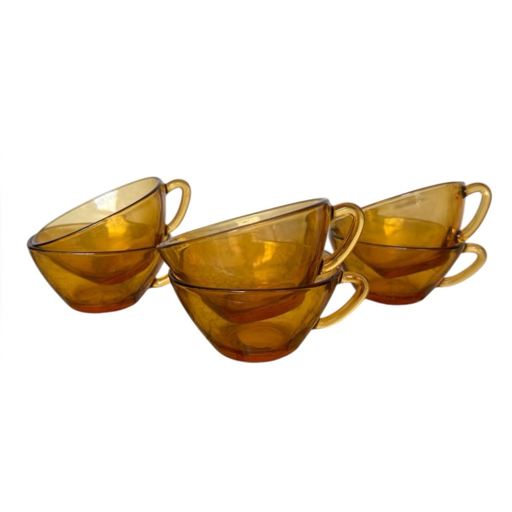 set of 6 vintage vereco small amber glass cups